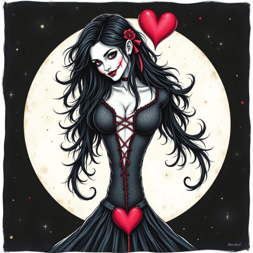 Bellatrix Lestrange as Harlequin in Alcohol Ink Style