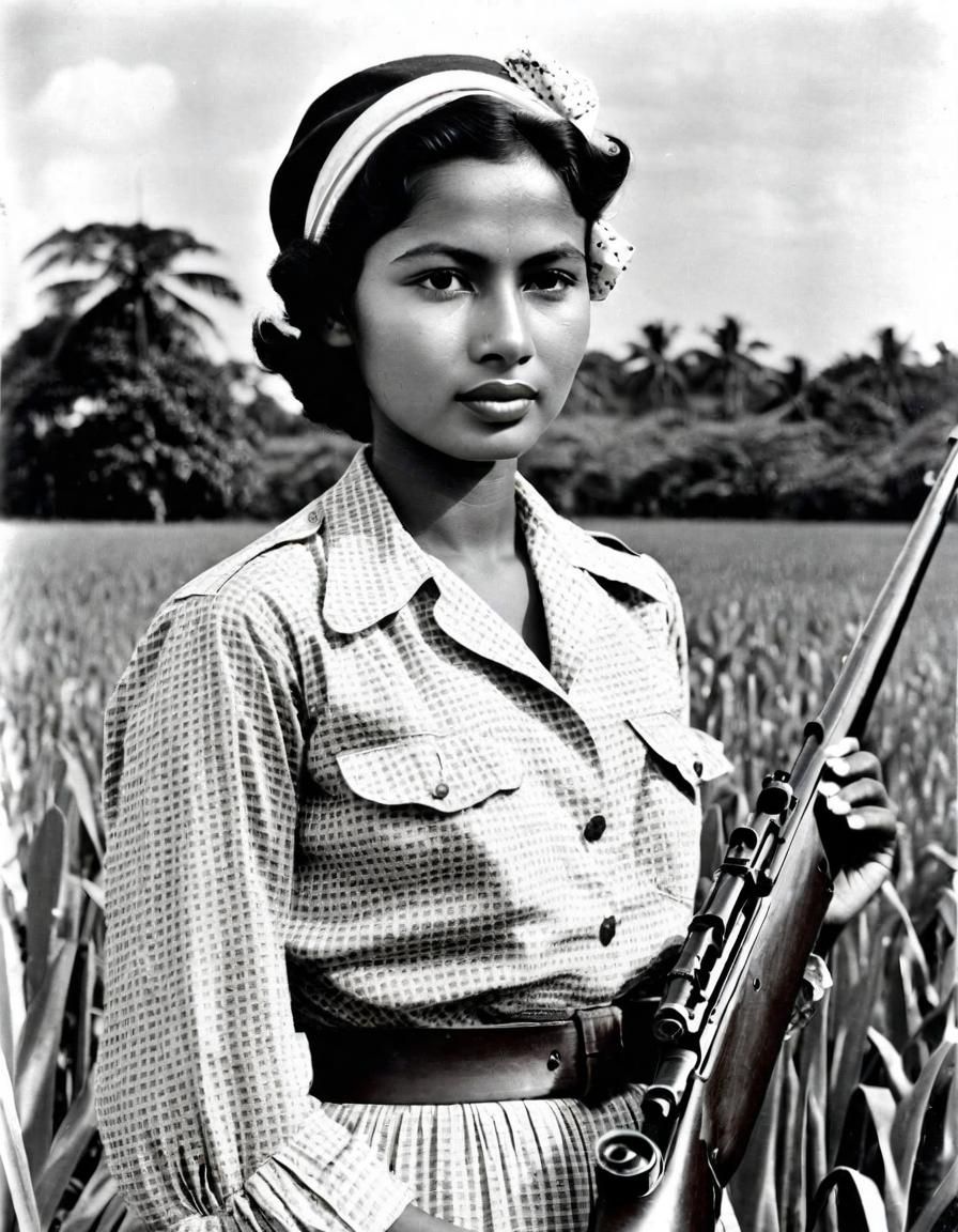 Indonesian Woman with Rifle in 1940s Style Photo