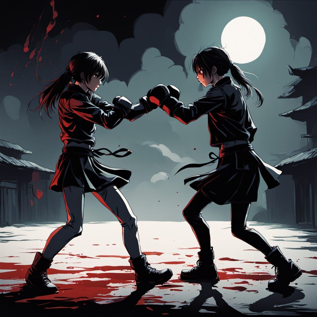 Vibrant Anime Fight Scene with Intense Facial Expressions