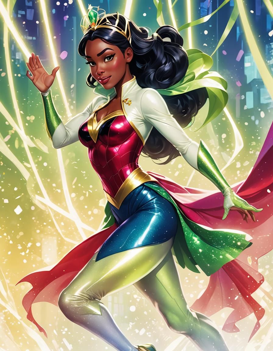 Princess Tiana as Spider-Gwen in Digital Art