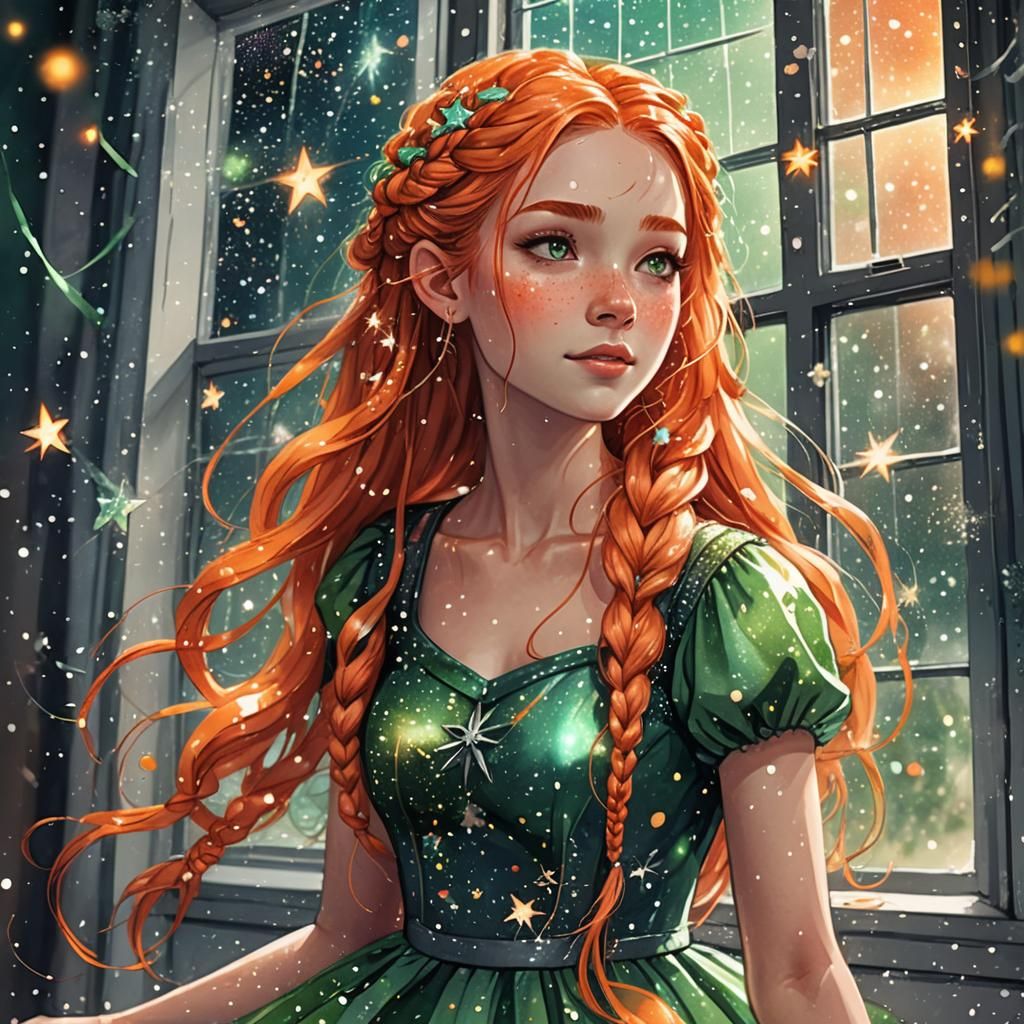Girl with Braids in Dreamy Fantasy Illustration
