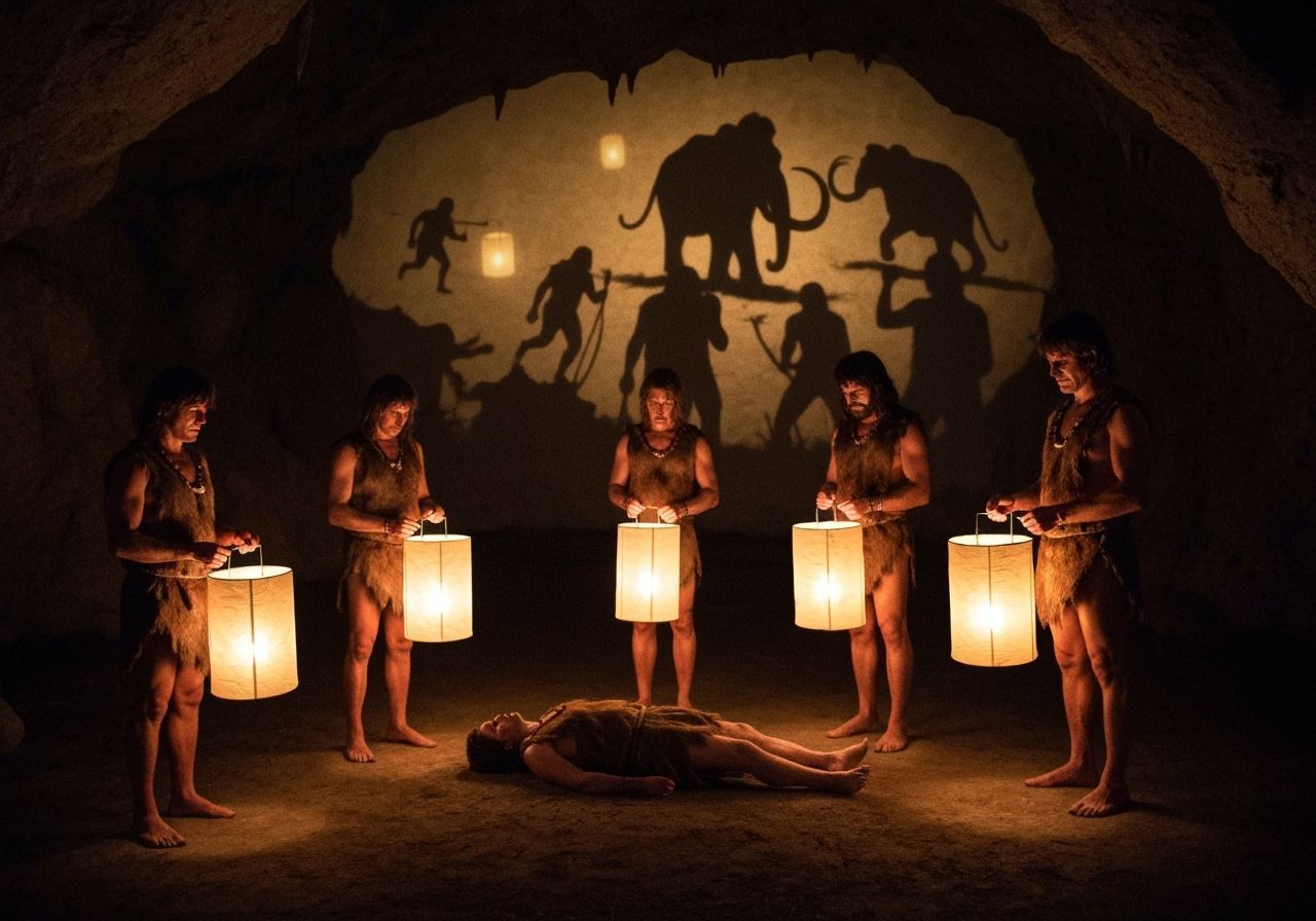Prehistoric Mourning Ceremony with Lanterns