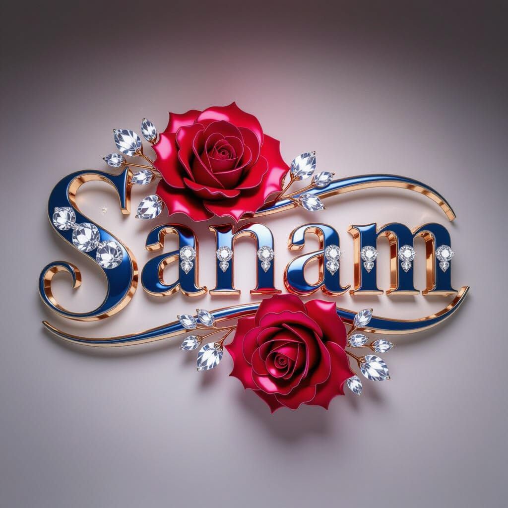 Luxurious "Sanam" Typography in Red Blue Rose Colors