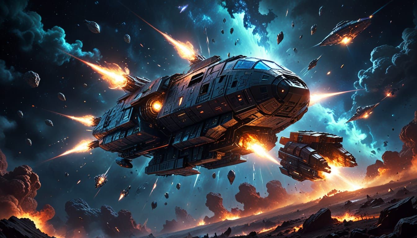 Epic Galactic Fleets Clash in Vibrant Nebula