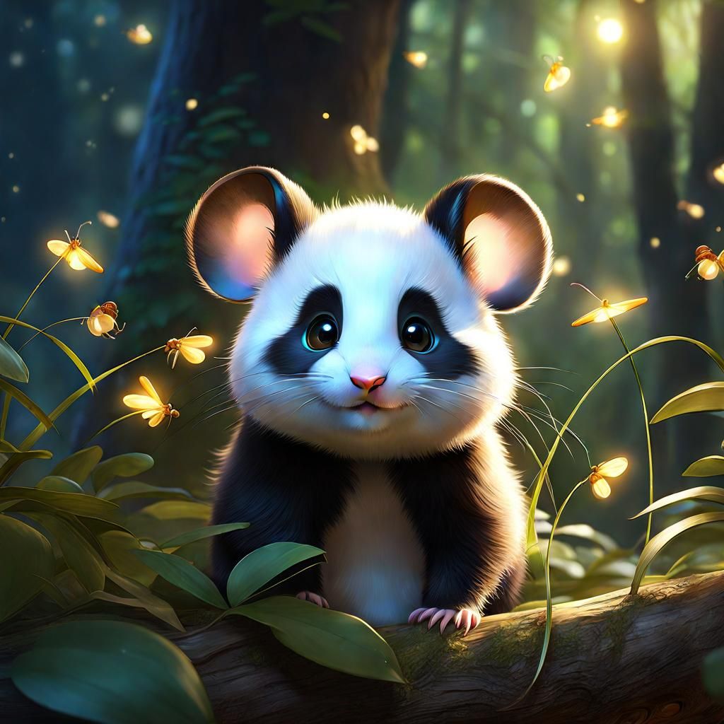 Adorable Mouse-Panda Hybrid in Enchanted Forest