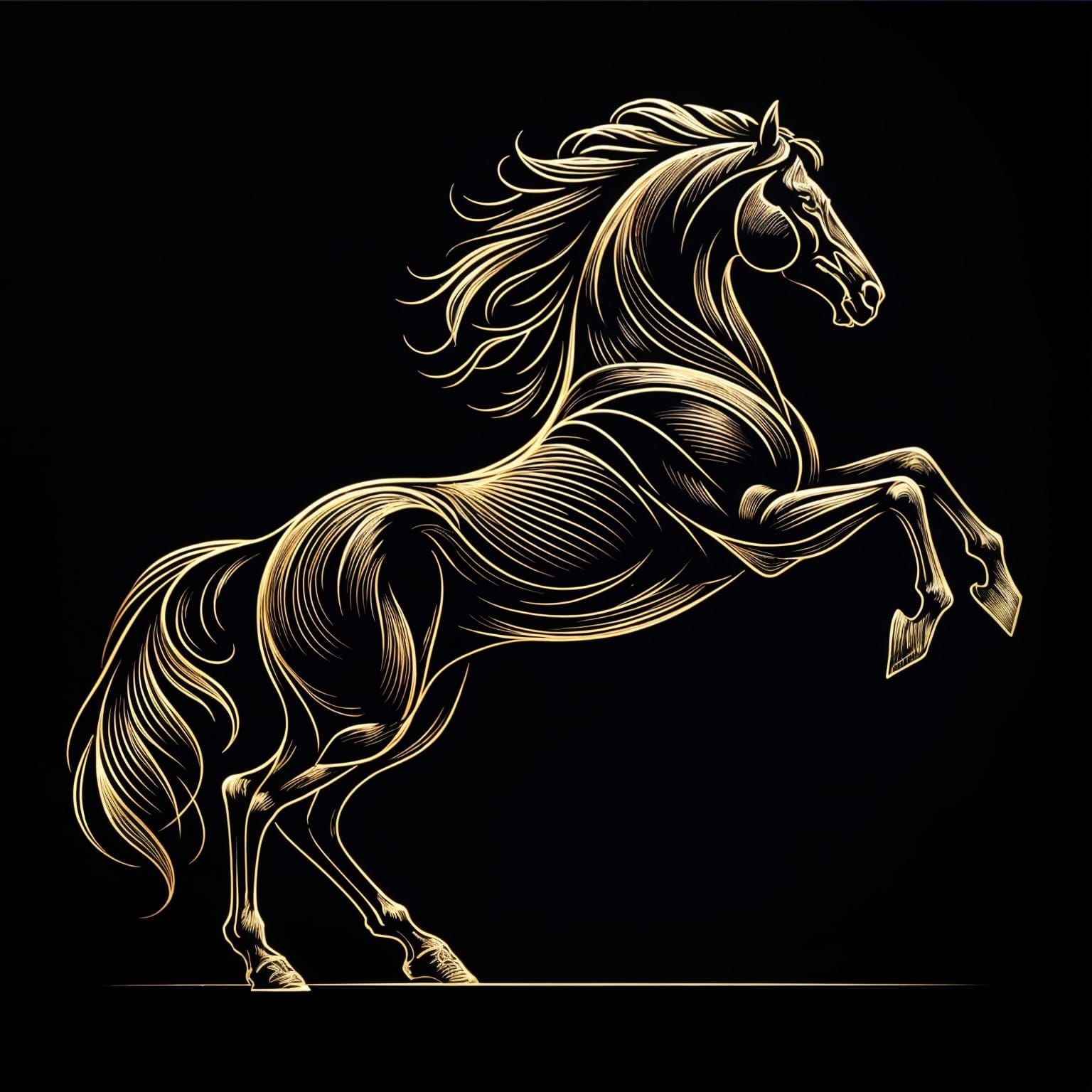 Golden Silhouette of a Rearing Horse