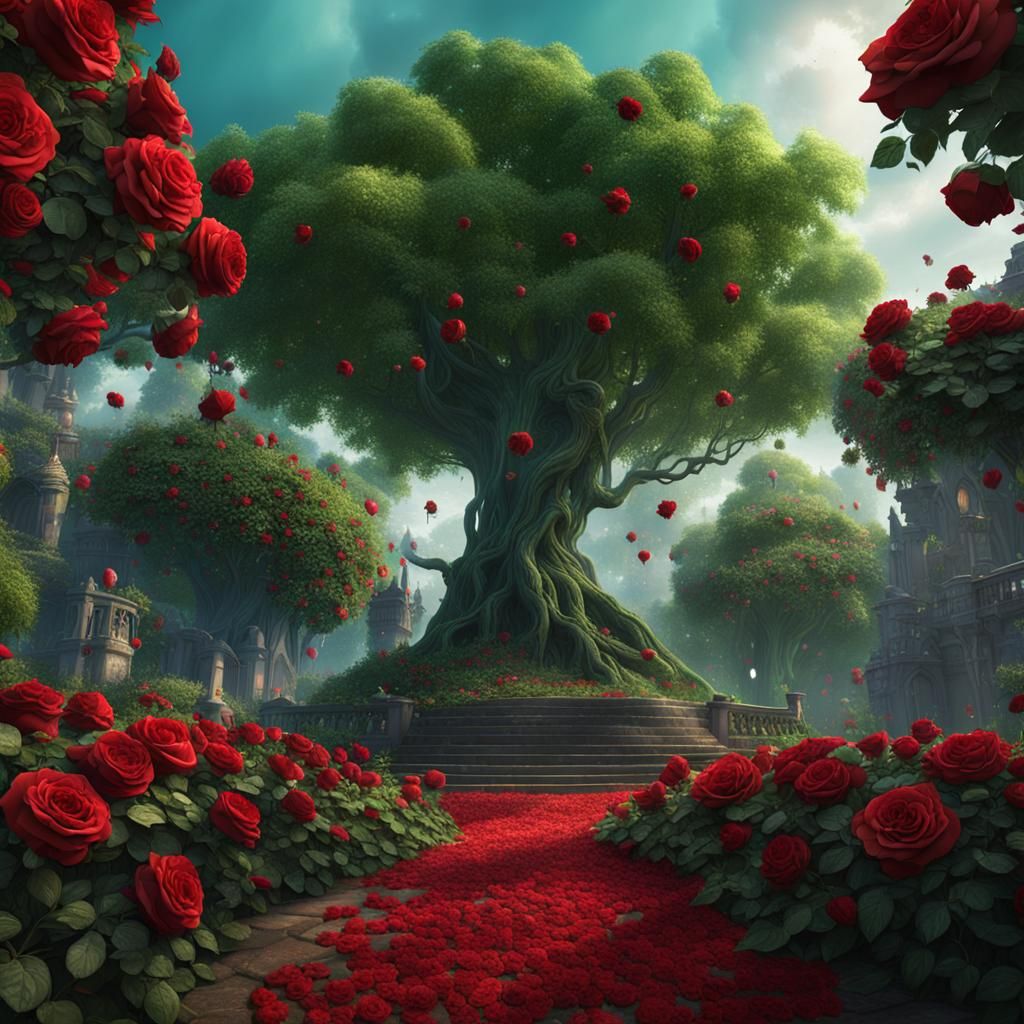 Green Trees and Red Roses: Detailed Matte Painting