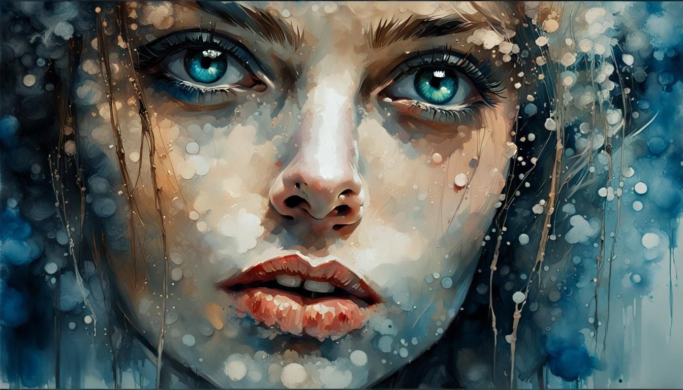 Elegant Watercolor Portrait with Deep Blue Eyes