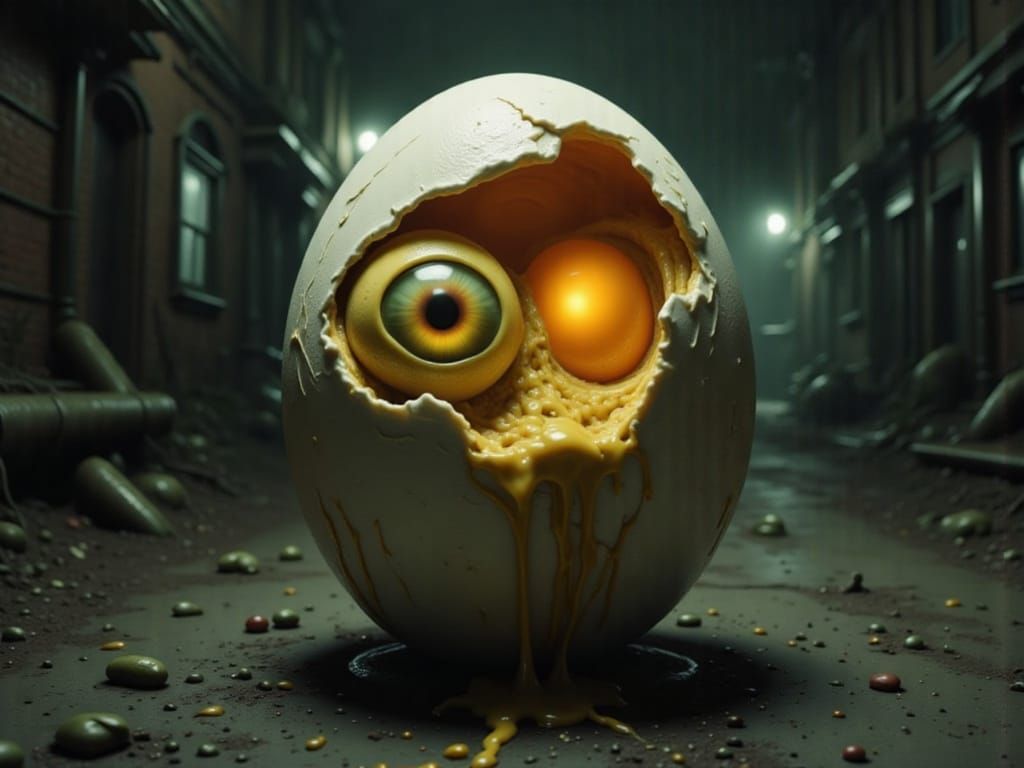 Egg Zombie with Scrambled Egg Inside, Horror Style