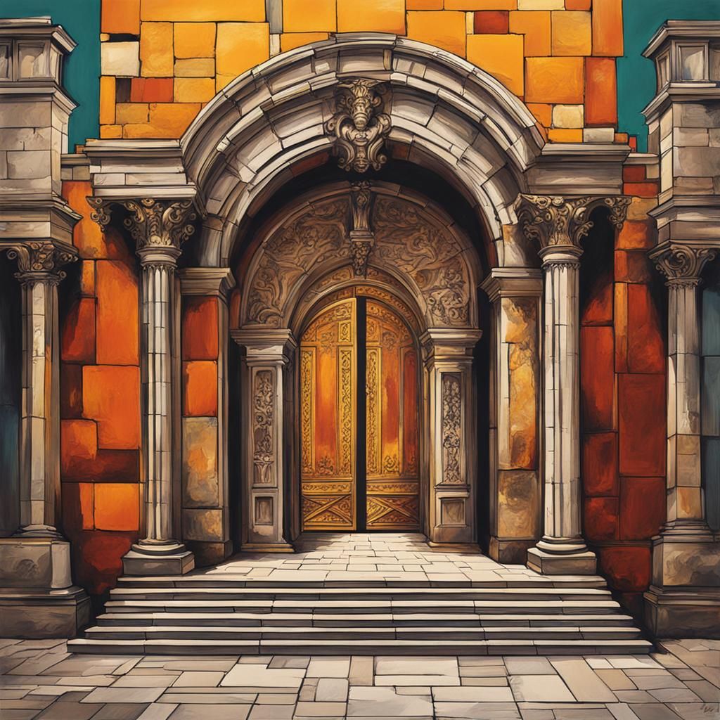 Abstract Roman Castle Entrance in Complementary Colors