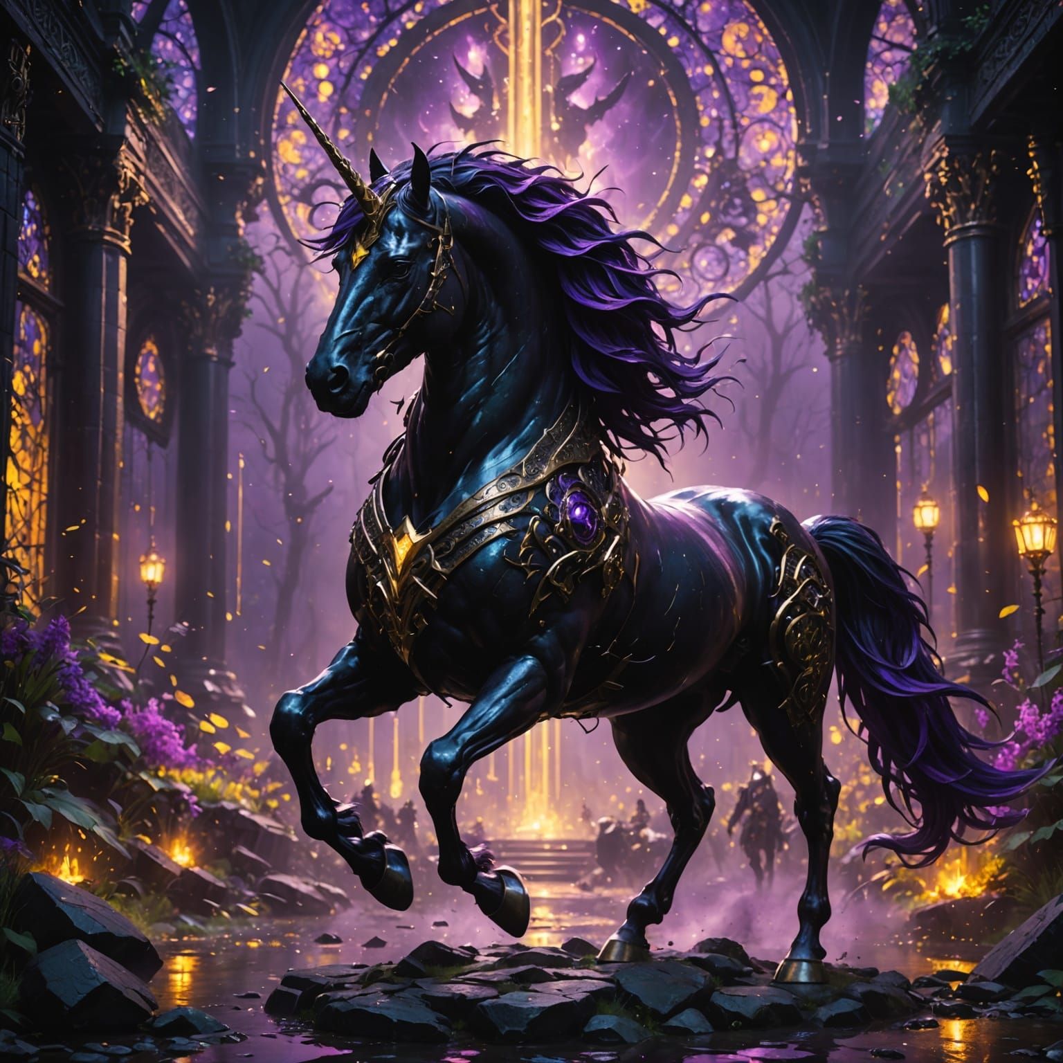 Black Unicorn in Matrix Style: Dark Fantasy Art