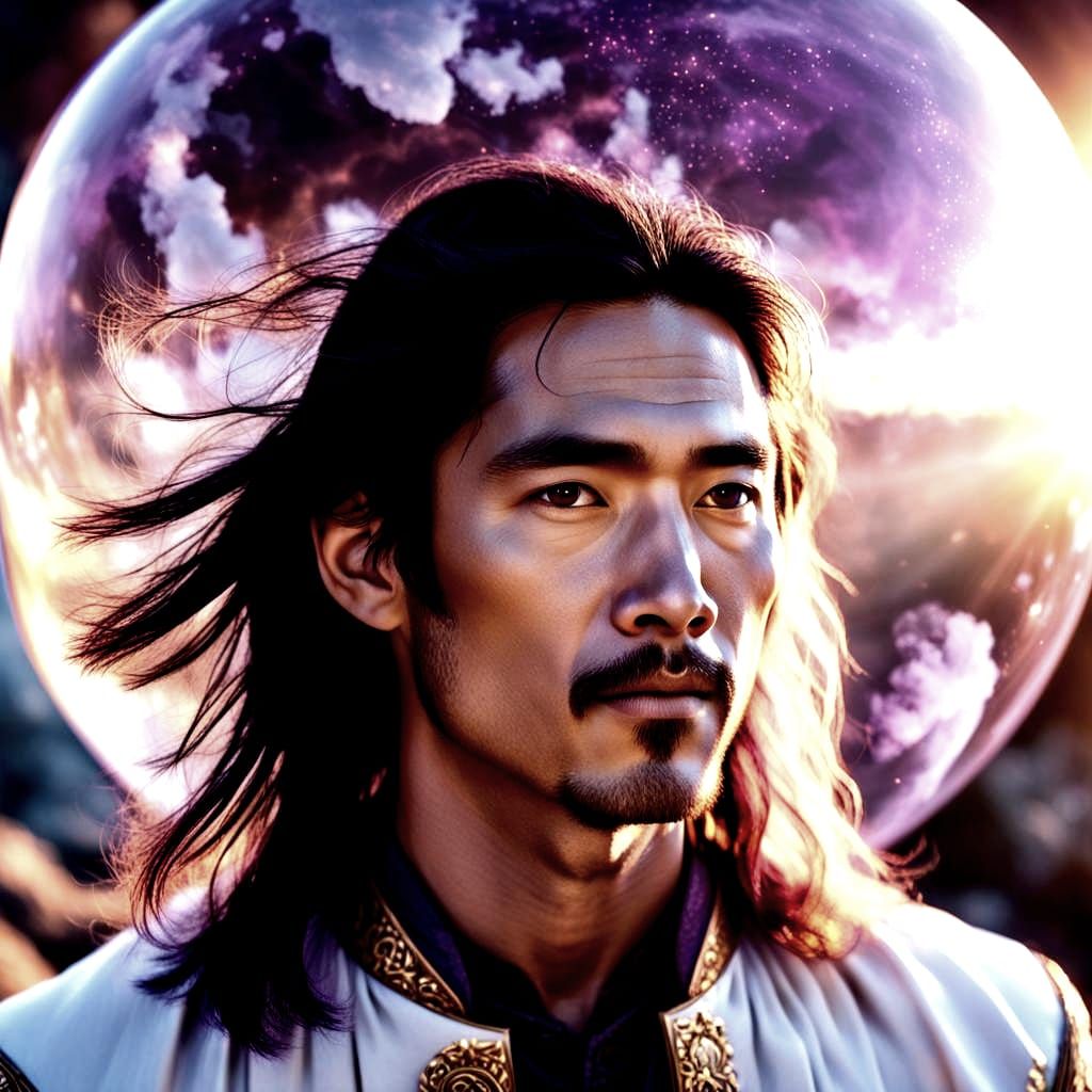 Radiant Prince with Amethyst Eyes in Double Exposure