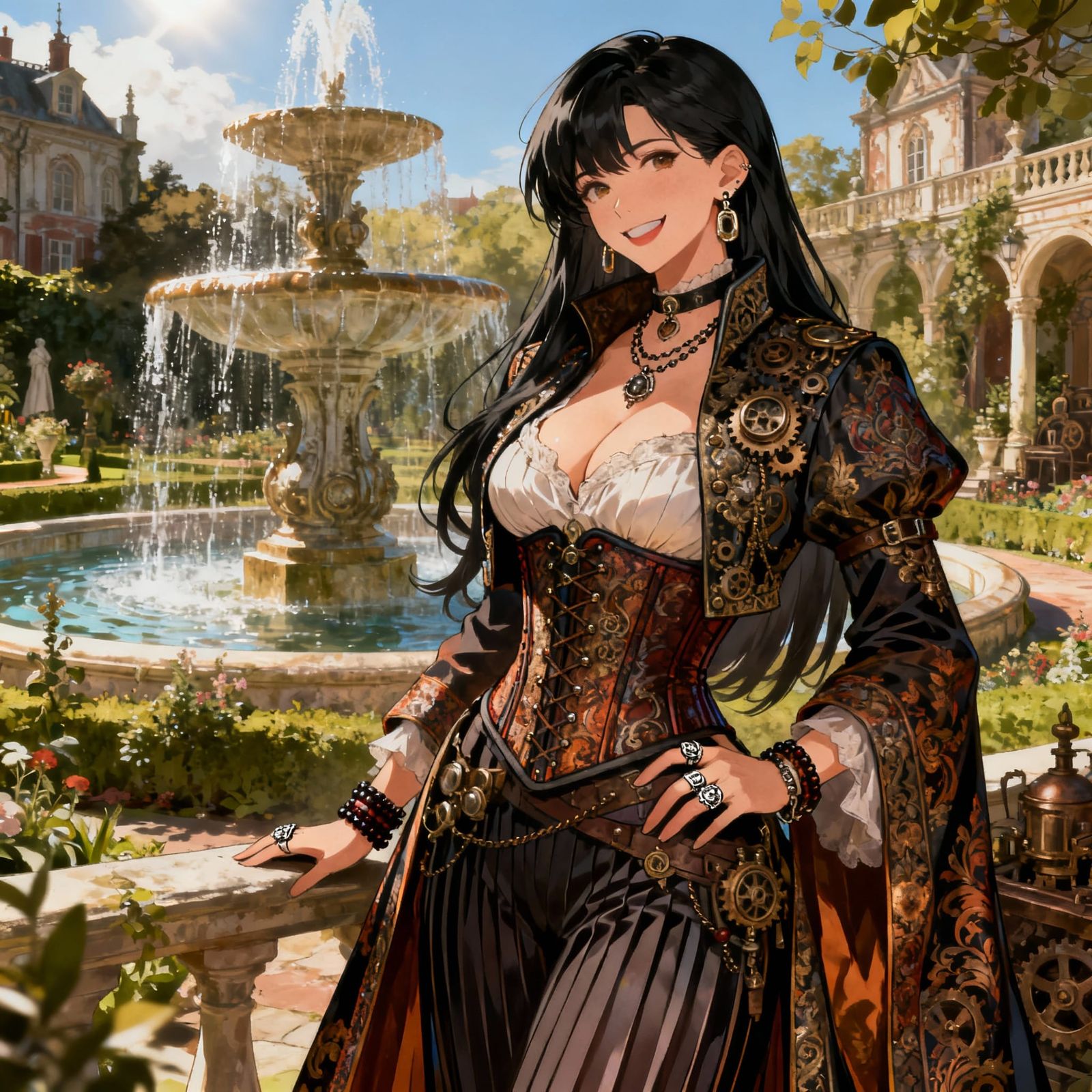 Steampunk Woman in Victorian Garden