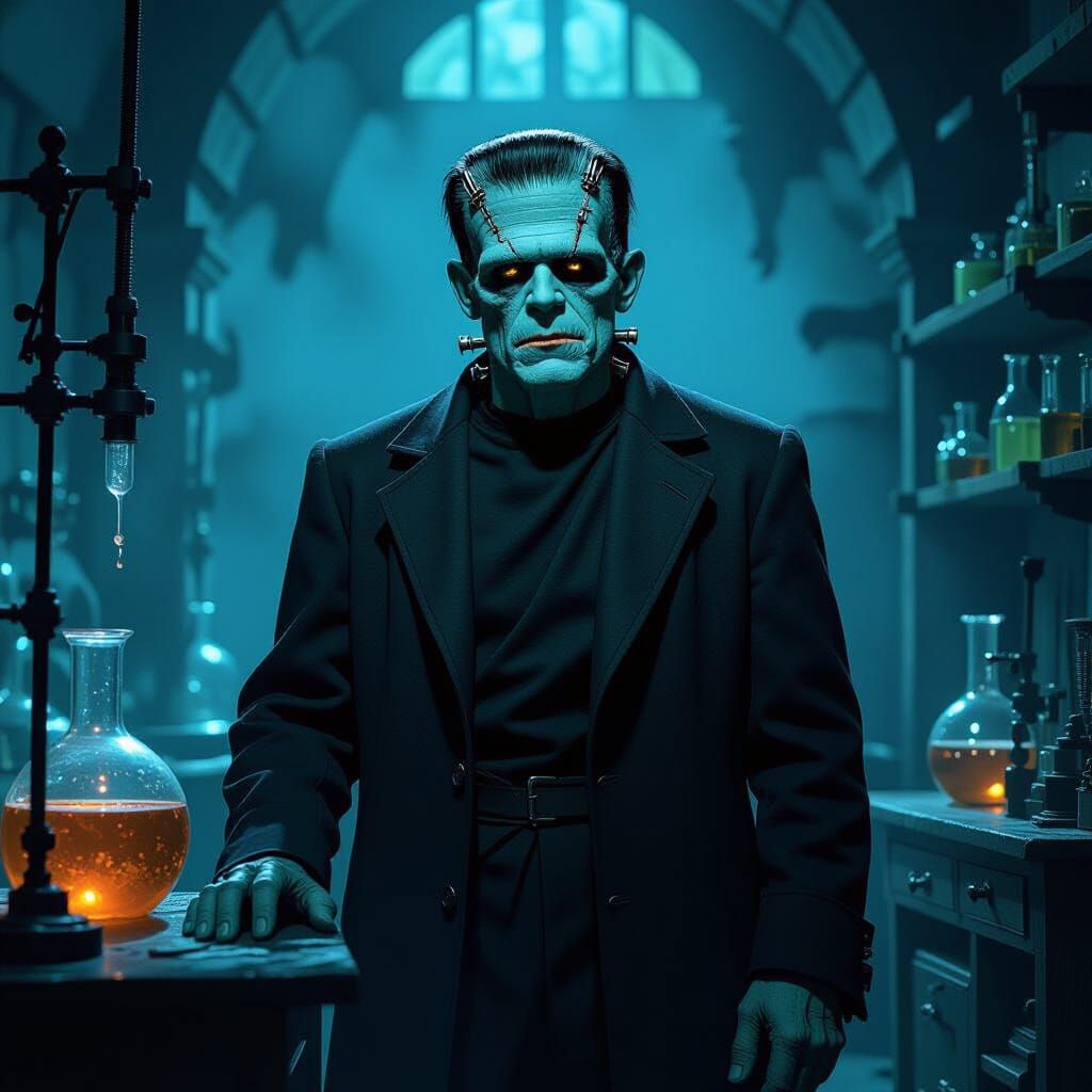Boris Karloff Frankenstein's Monster in Gothic Lab