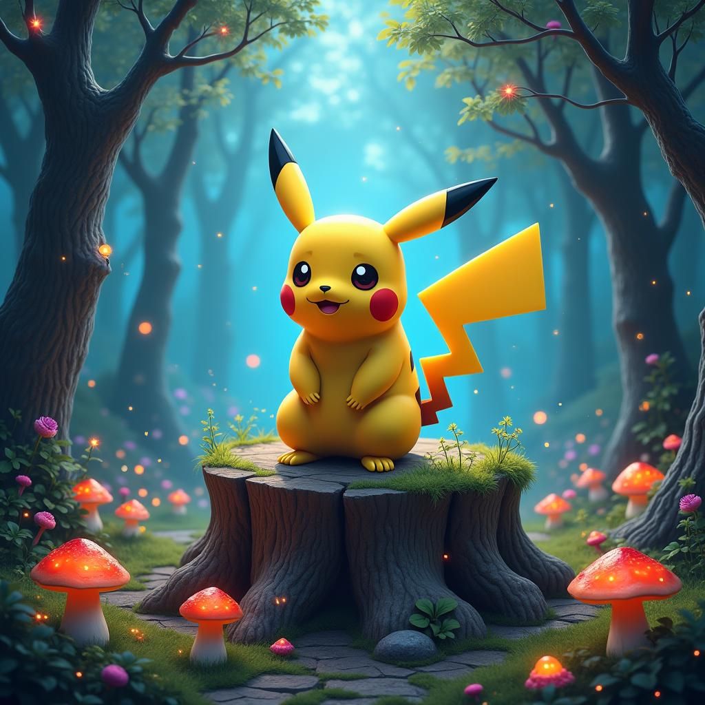 Pikachu in Mystical Forest: Fantasy Concept Art