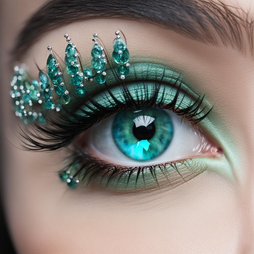 Aquamarine Tourmaline Eyes with Dark Lashes