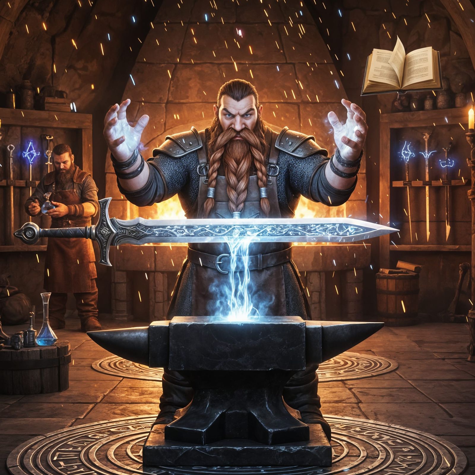 Dwarven Master Enchanter Forging Magic Sword