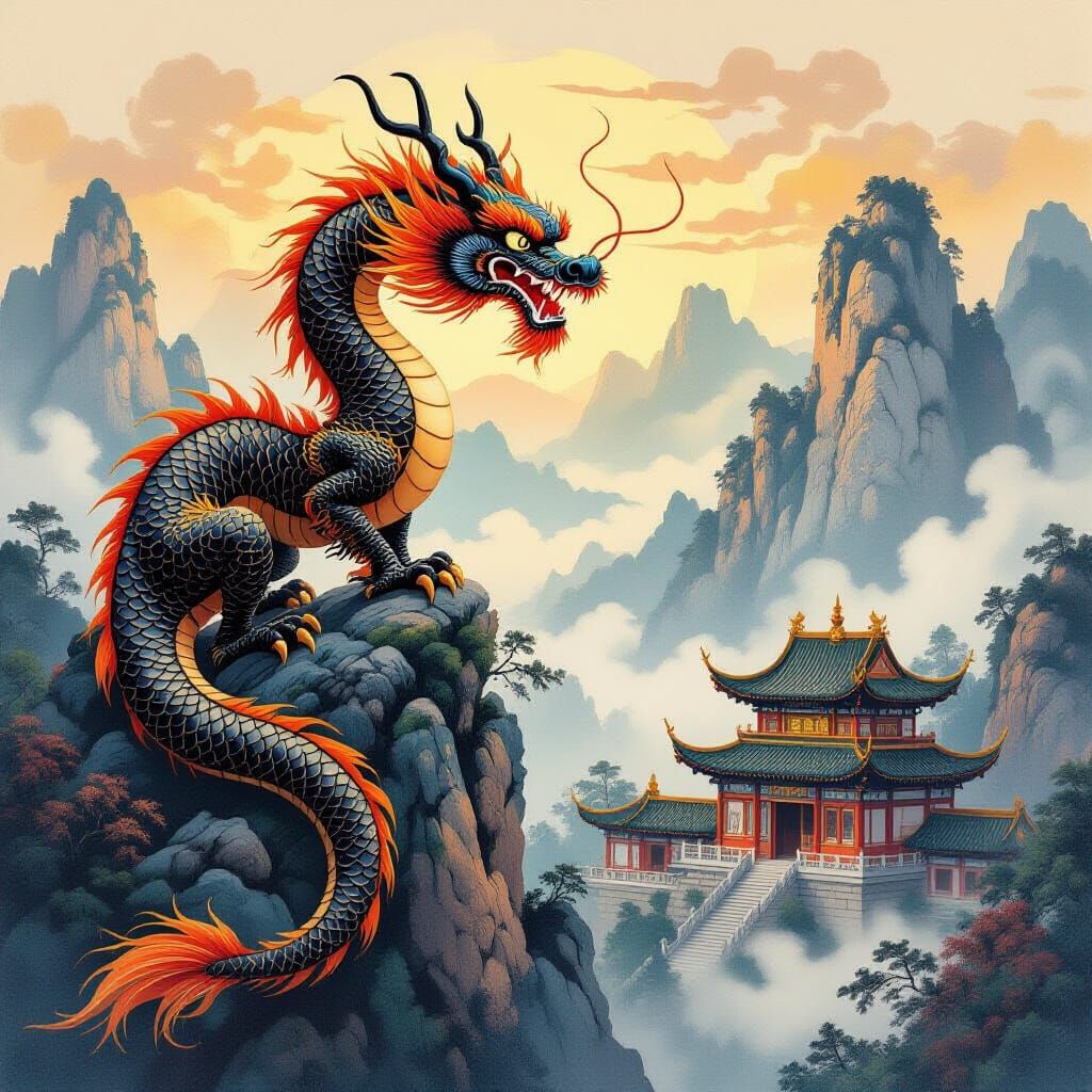 Majestic Dragon Overlooks Ancient Chinese Palace