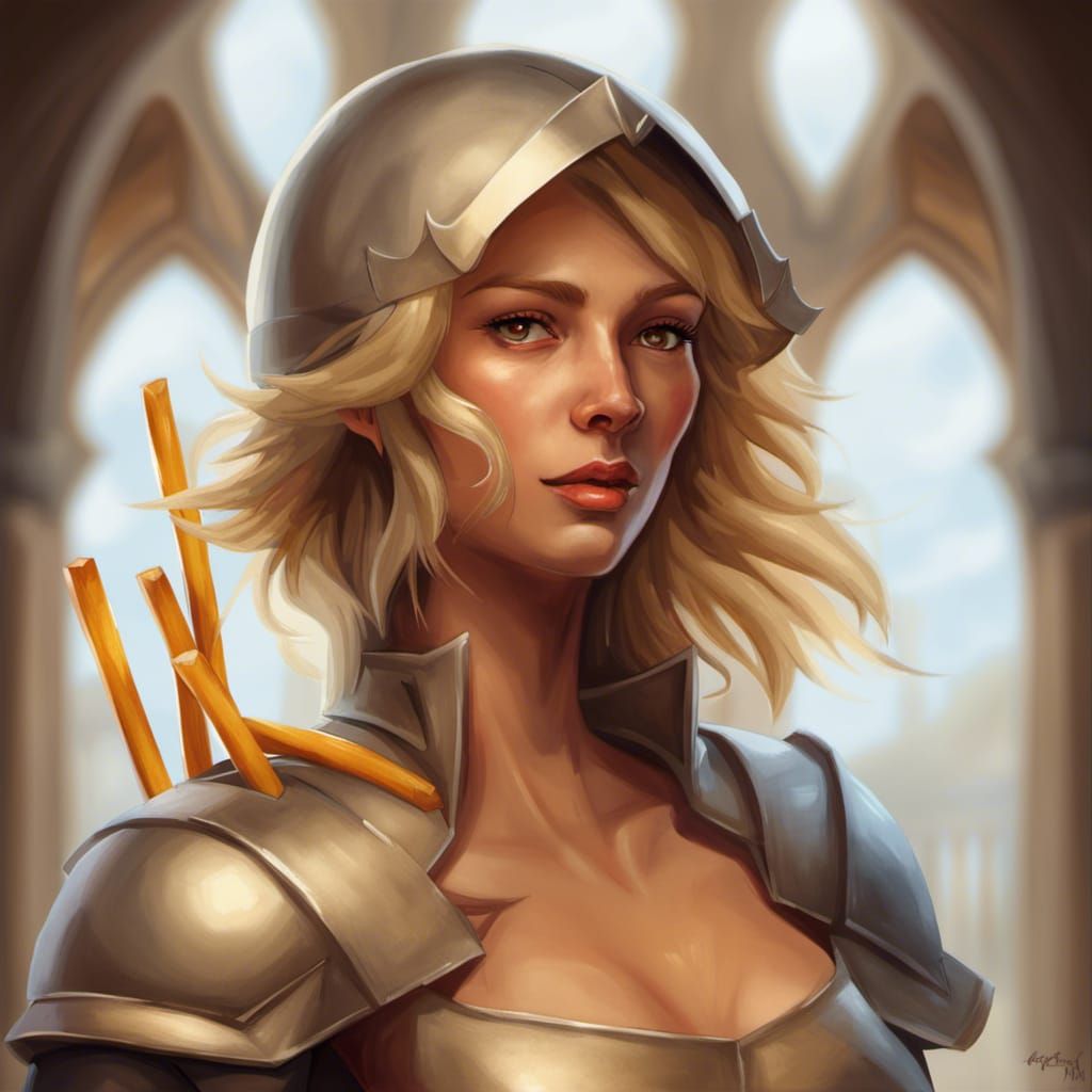 Medieval Knight with Fries, Detailed Digital Art