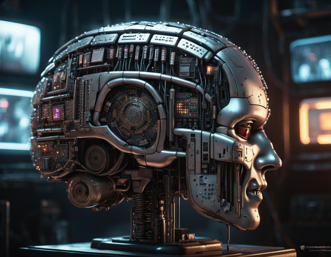 Mechanical Brain AI Art in Cyberpunk Style