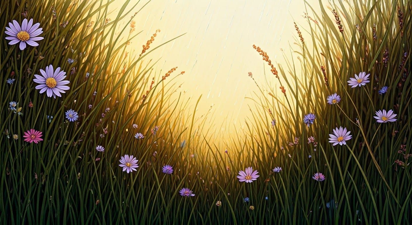 Spring Meadow Watercolor Painting with Intricate Details