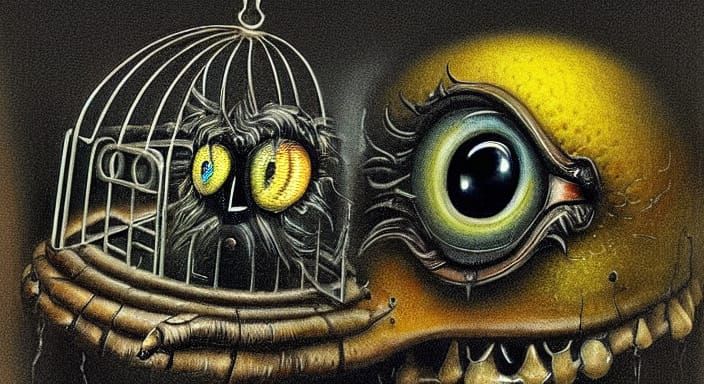 Creepy Cute Shadow Demon in Bird Cage