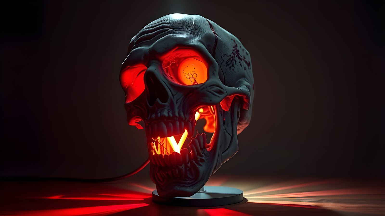 Creepy Zombie Head Table Lamp with Red Light
