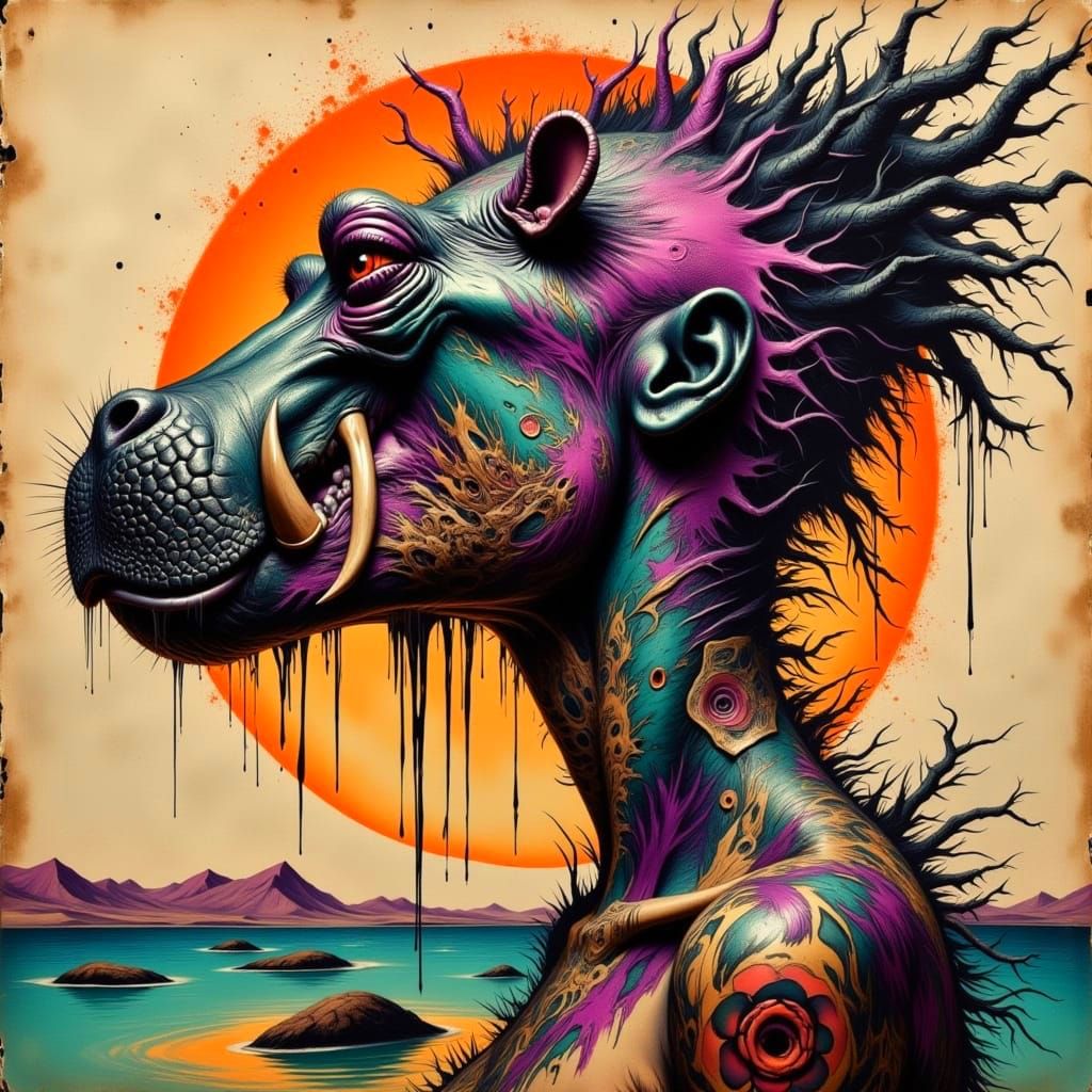 Hippo-Human Hybrid in a Surreal Forest