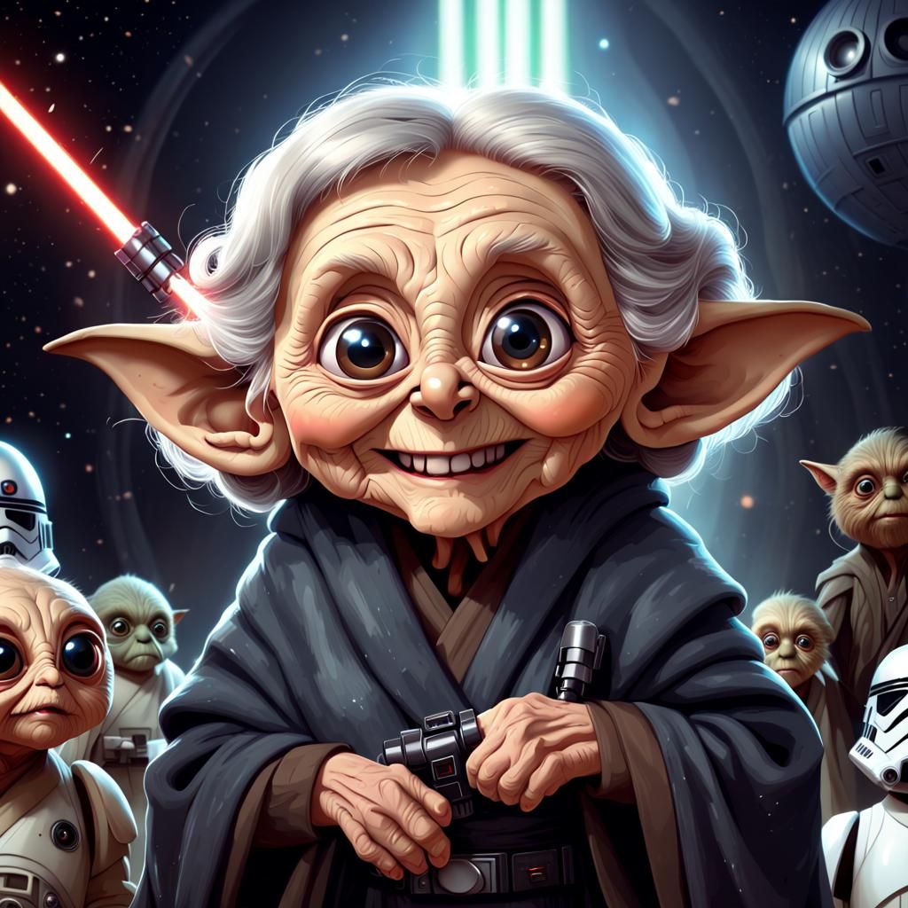 Star Wars Old Lady Character in 3D Cartoon Style