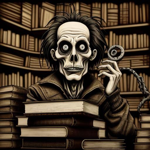 Disturbing Zombie Librarian in Art Brut Style