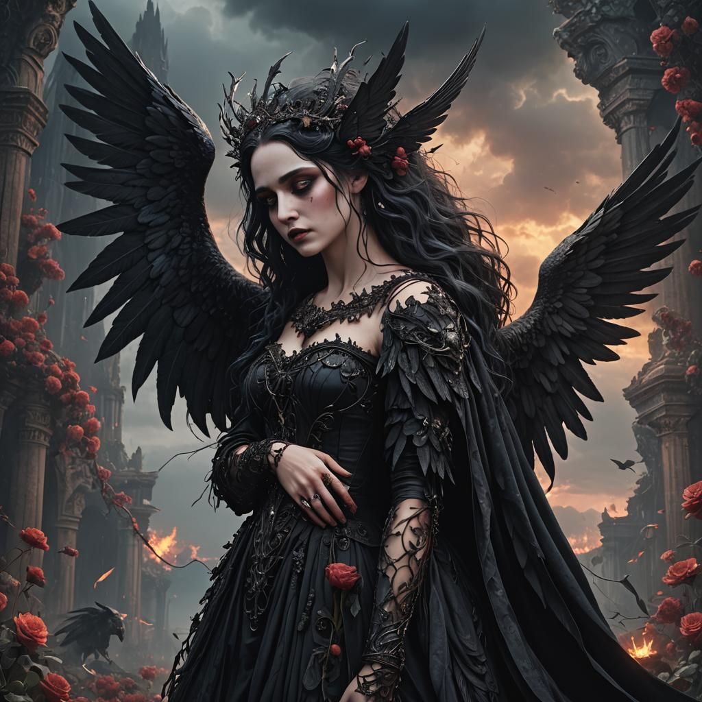 Gothic Persephone and Hades Embrace: Dramatic Digital Art