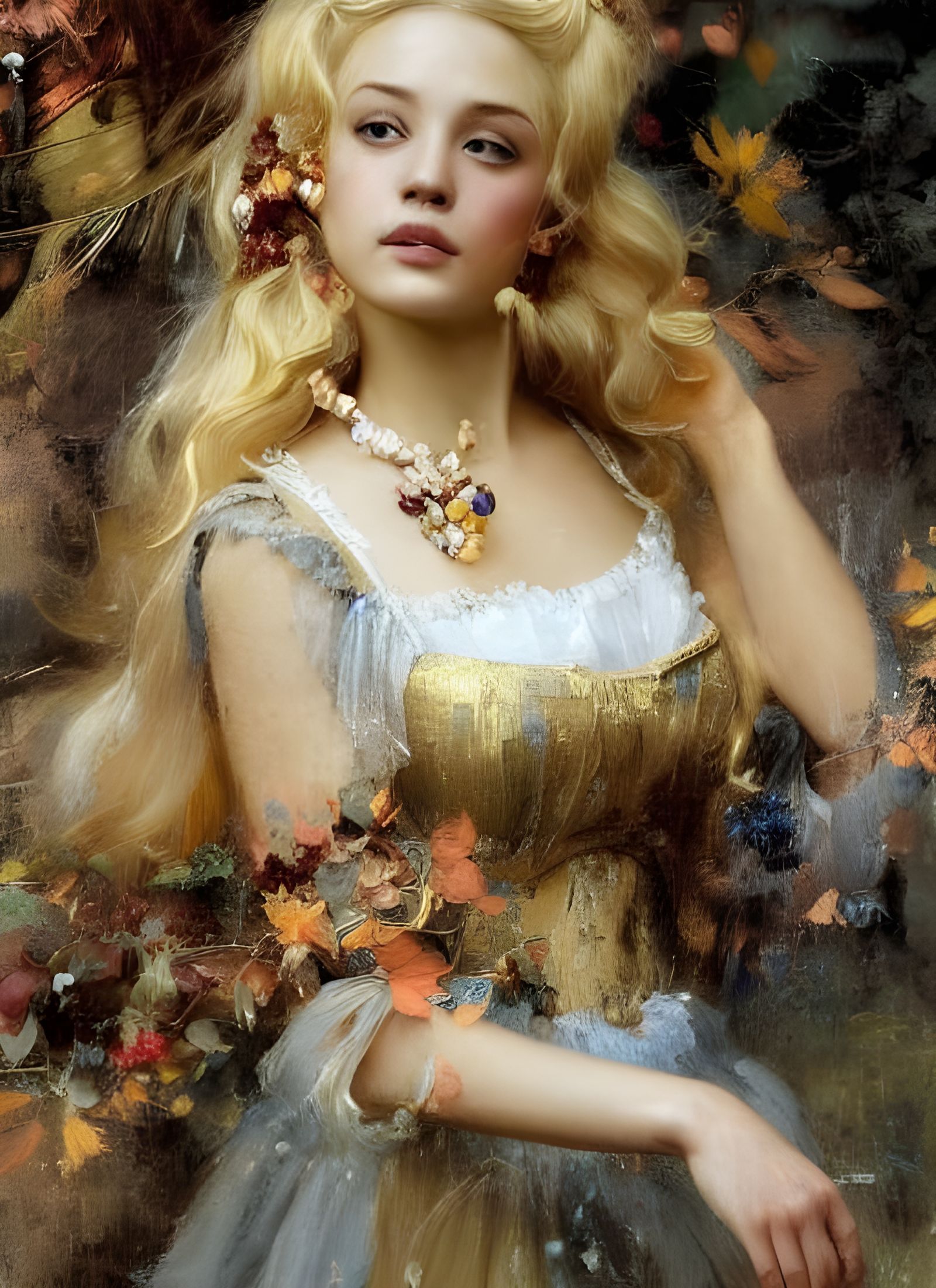 Blond Renaissance Princess in Autumn Portrait