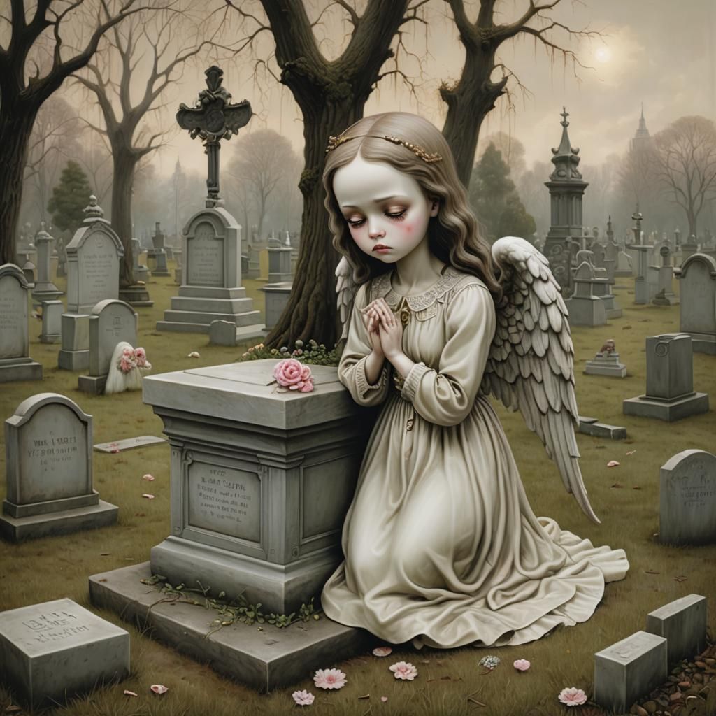 Sad Angel Weeping: A Pop Surrealism Scene