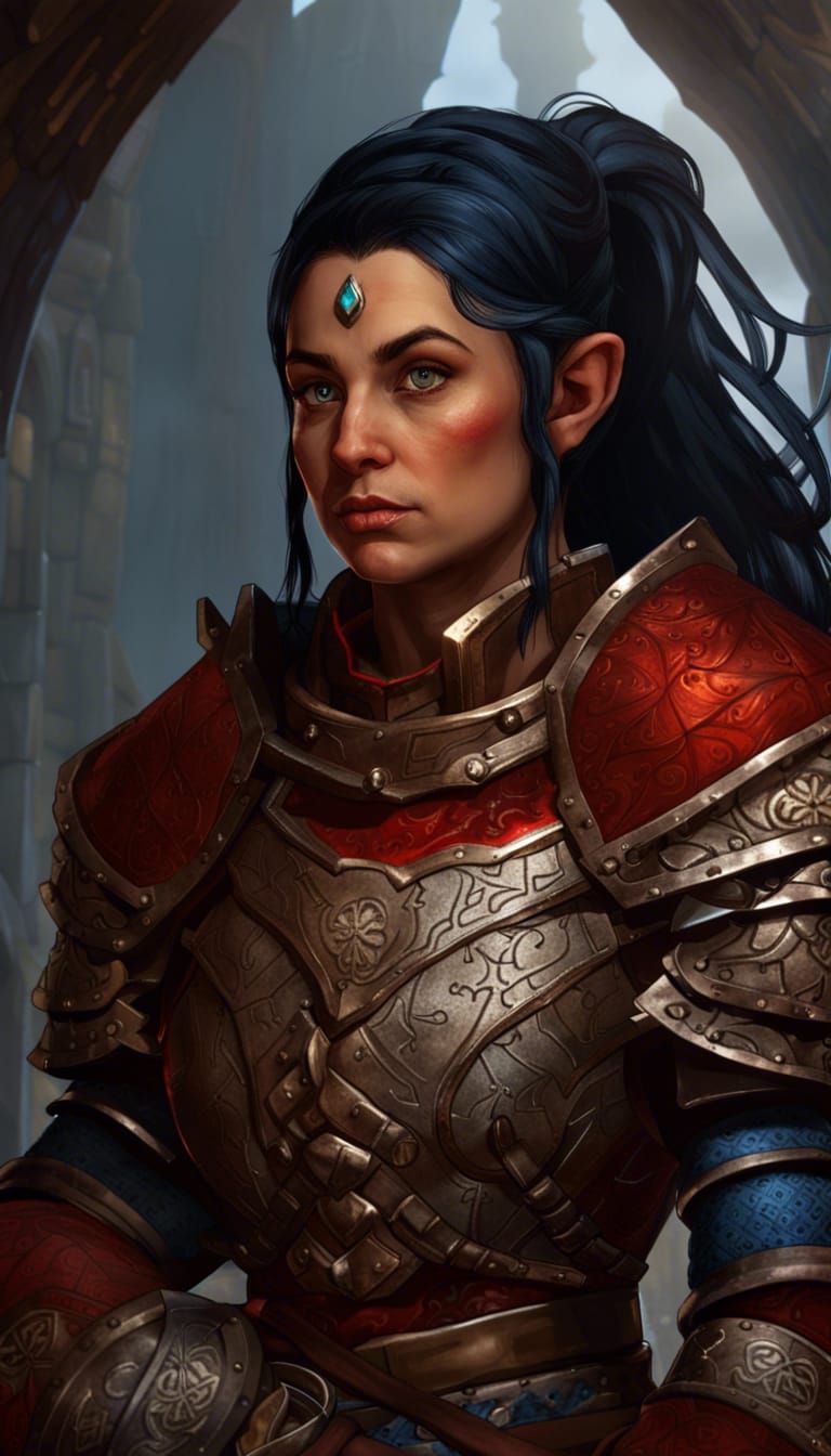 Dwarf Knight in Red Armor: Dark Fantasy Art