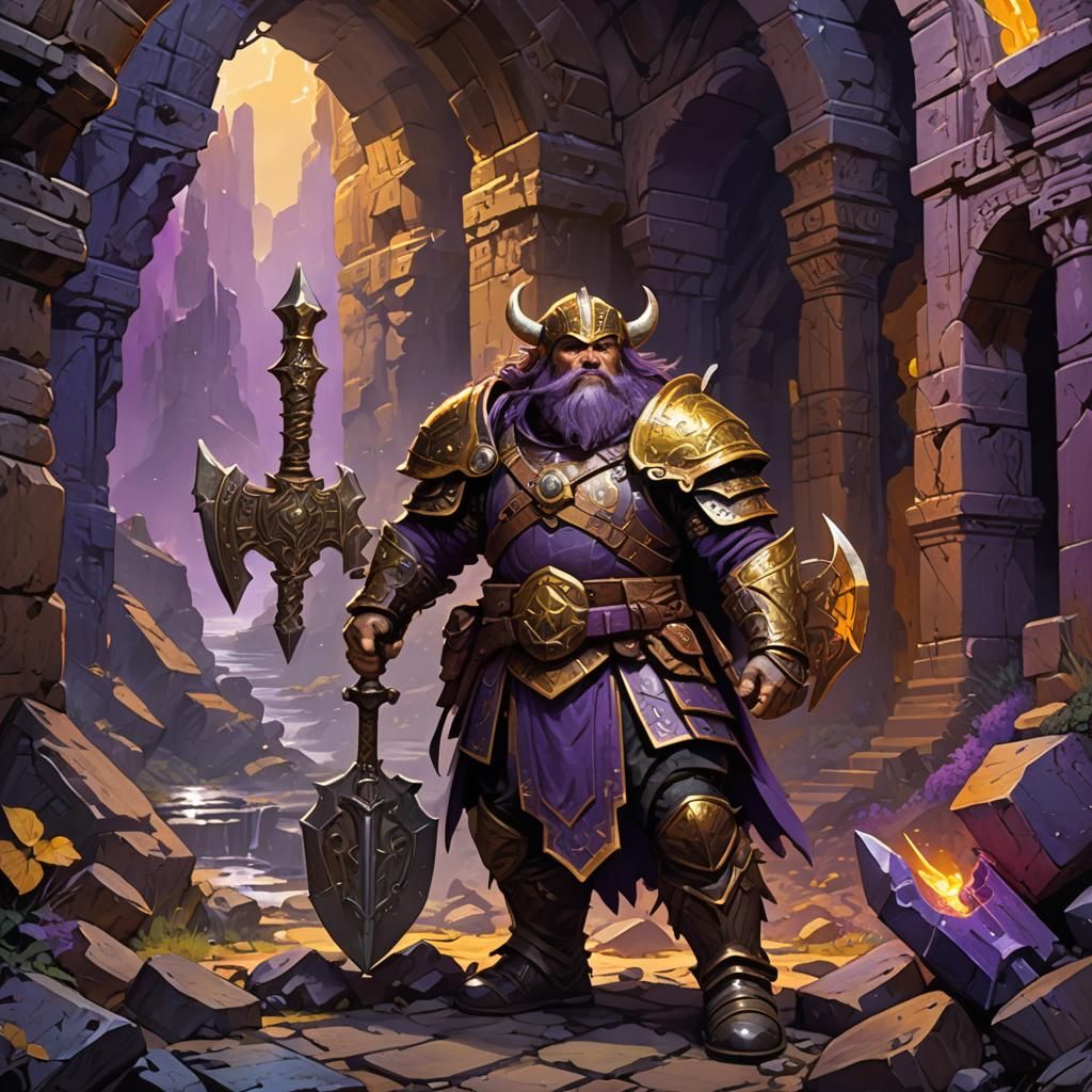 Dwarf Warrior in Ancient Ruins: Dark Fantasy Art