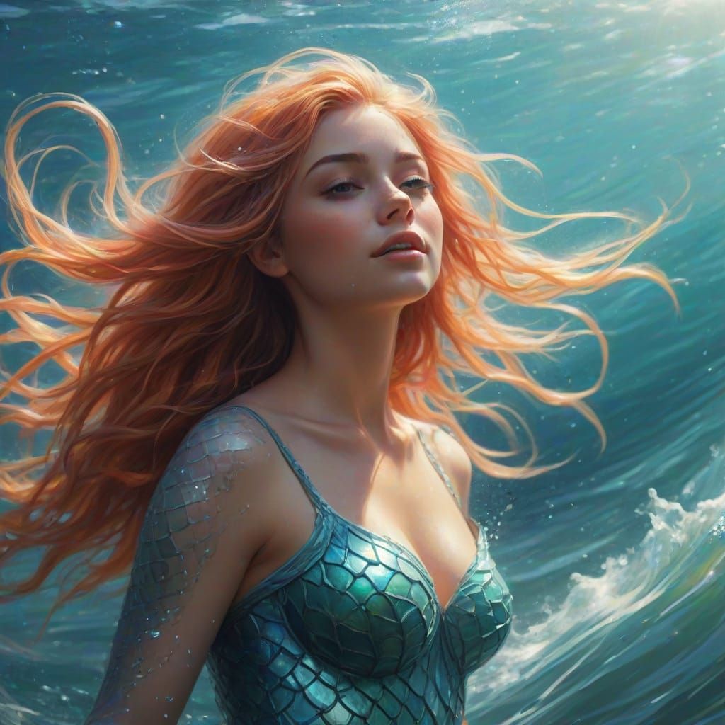 Mermaid Dancing in the Sea: A Digital Oil Painting