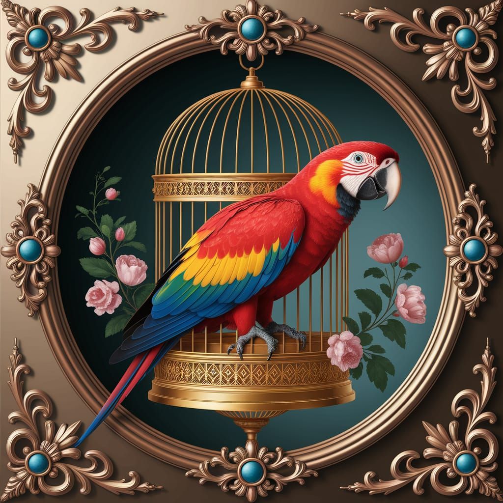 Magnificent Parrot in Gilded Cage