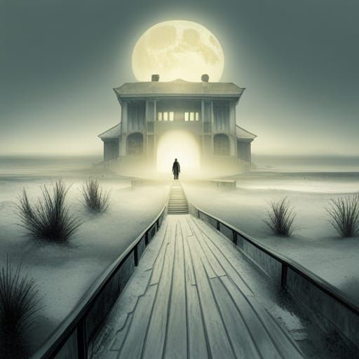 Sinister Haunted Beach House, Gothic Fantasy Art