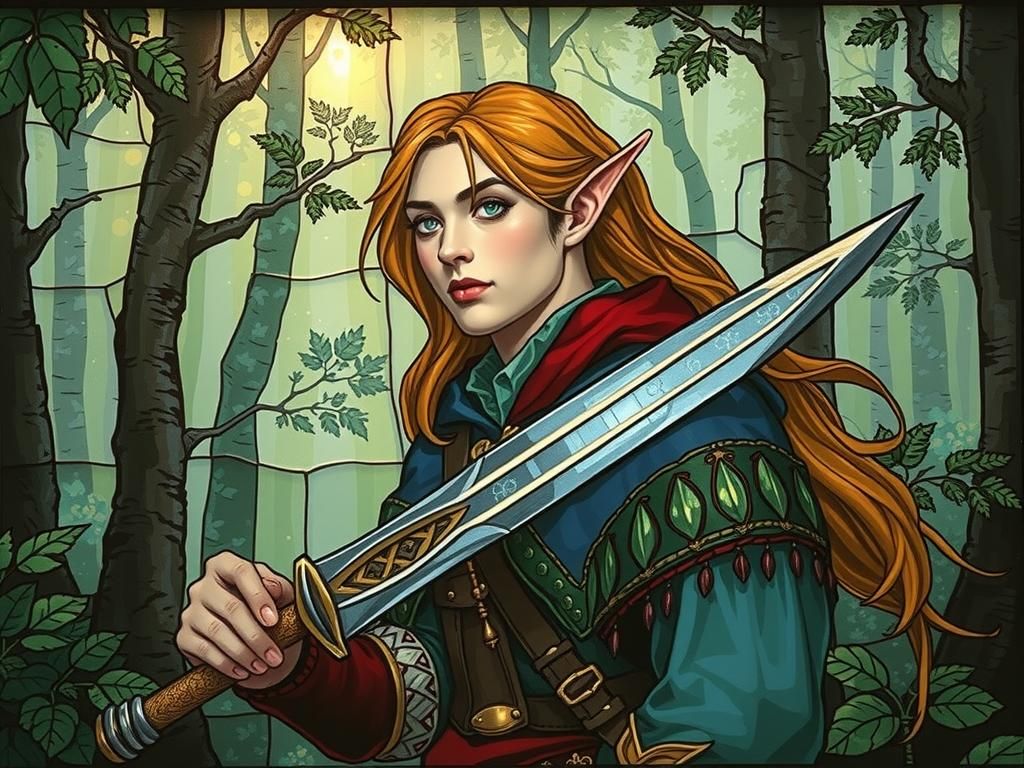 Enameled Renaissance Elf Warrior in Forest