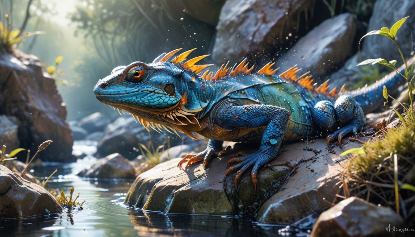 Orange-crested Swamp Lizard Wakes at Golden Hour