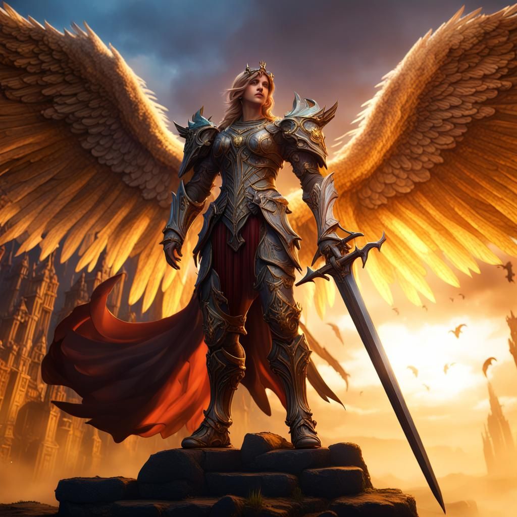 Heavenly Angel Knight: Detailed Matte Painting