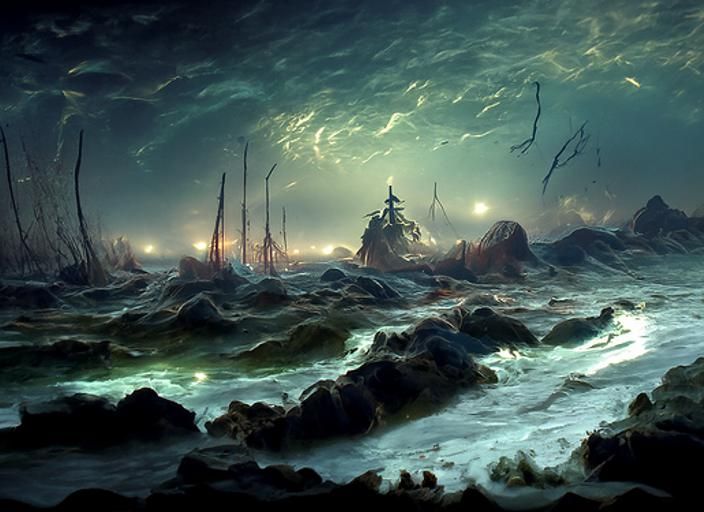 Tempestuous Seas: Lightning Over Water in Digital Art