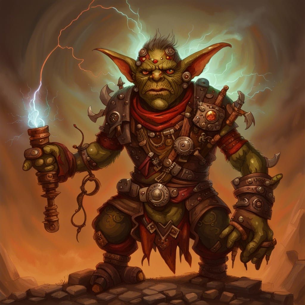 Steampunk Goblin Shaman in Oil Fields Portrait