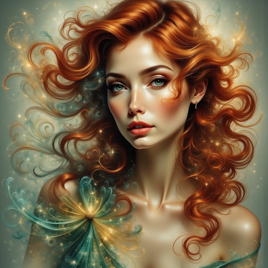 Ethereal Portrait of Woman in Art Nouveau Style