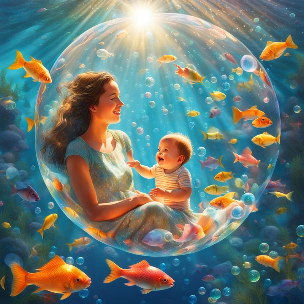 Radiant Mother and Baby in Underwater Bubble