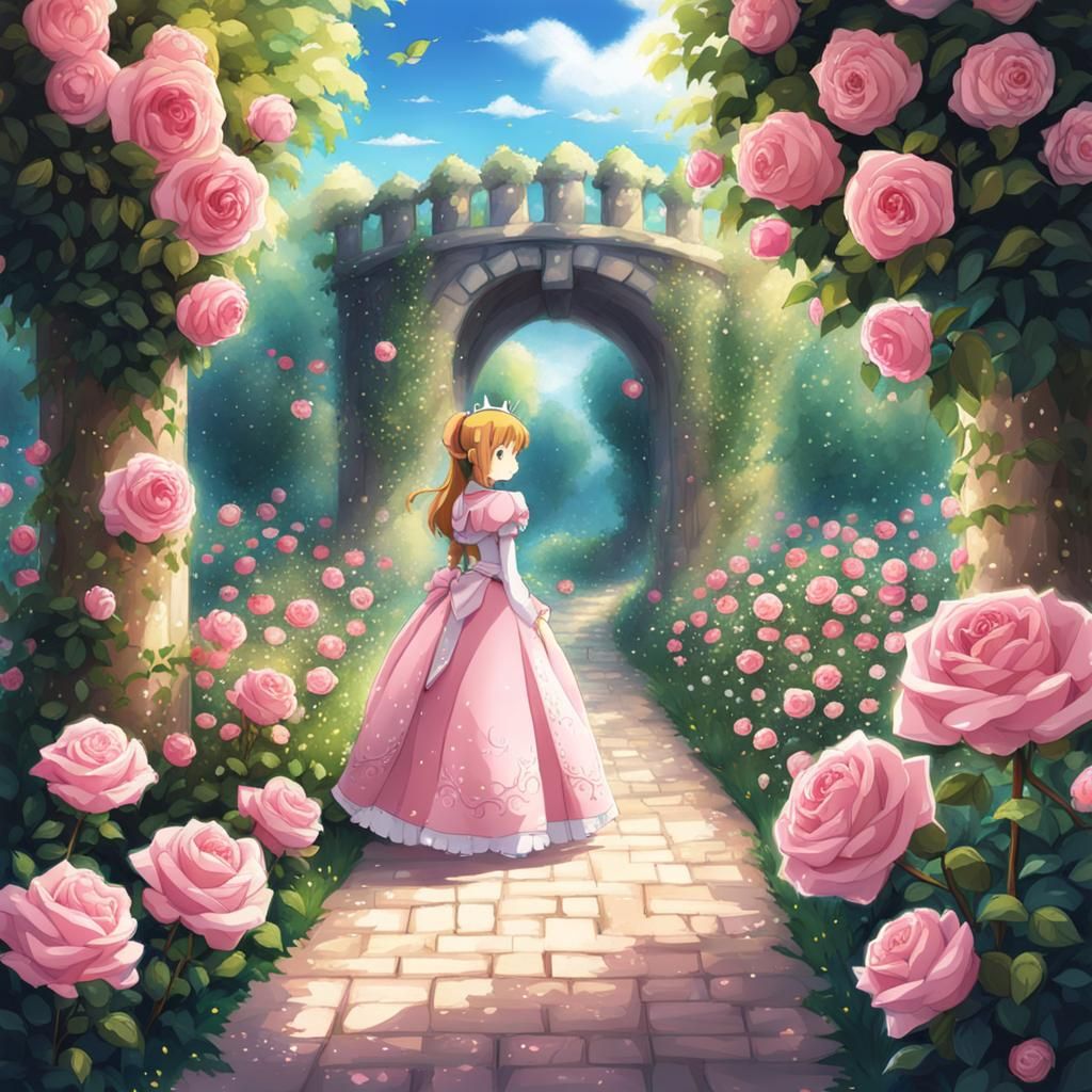 Anime Princess in Rose Garden Illustration