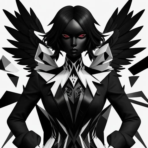 Abstract Winged Figure in Geometric Black and White