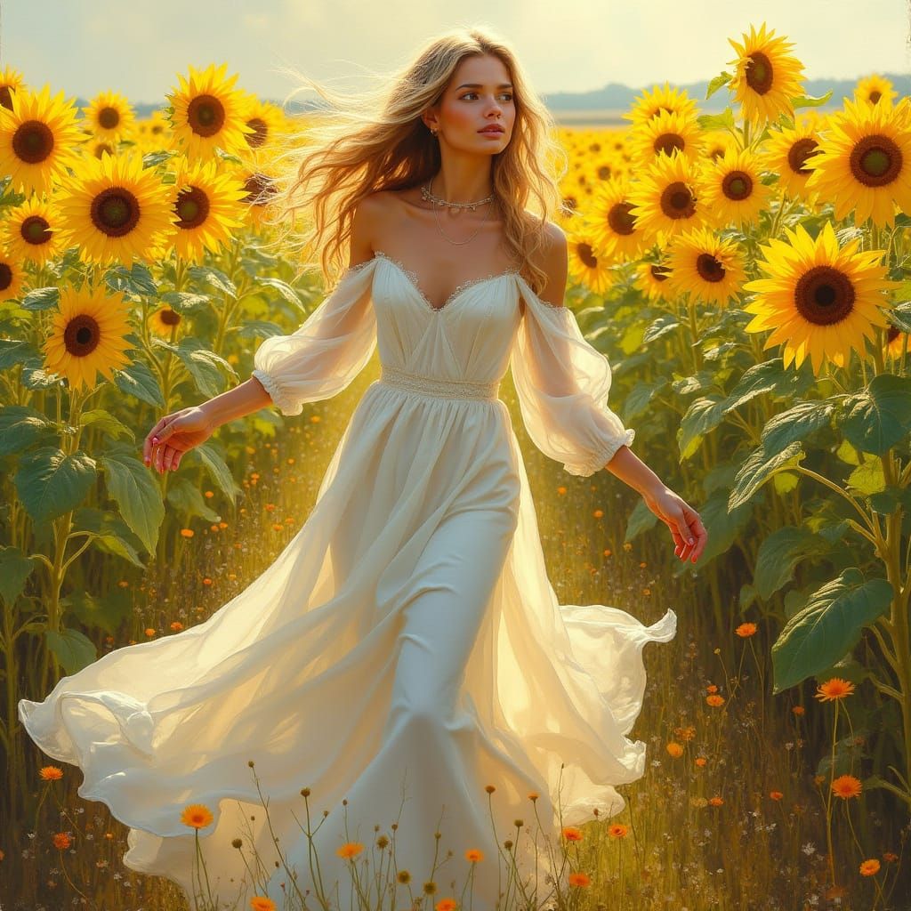 Woman Dancing in a Sunflower Field