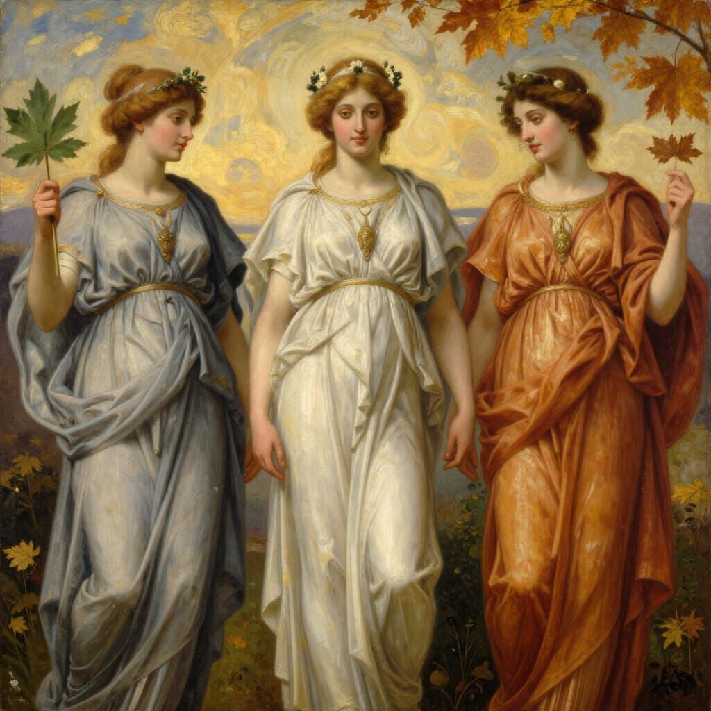 The Horae: Greek Goddesses of Seasons in Oil Painting