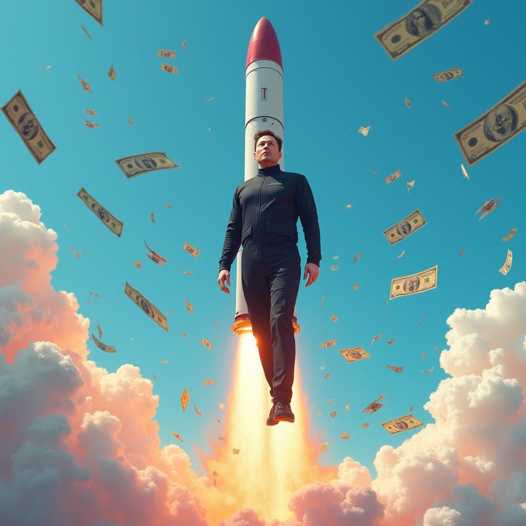 Rocket Launch with Figure in Futuristic Art Style